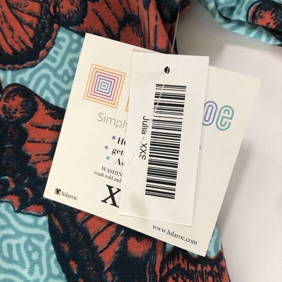 LuLaRoe Womens XXS Julia Dress Butterfly Turquoise Orange Bodycon Unicorn #3543 - Picture 5 of 6